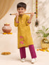 Boys Mustard Cotton Embroidered Kurta Pyjama Set