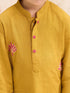 Boys's Mustard Cotton Embroidered Thigh Length Kurta And Pyjama Set