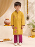 Boys's Mustard Cotton Embroidered Thigh Length Kurta And Pyjama Set