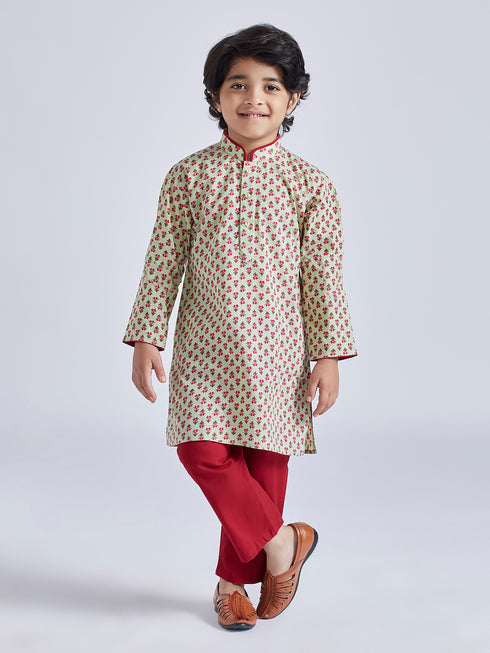 Boy's' Mint Green Kurta Pyjama Set