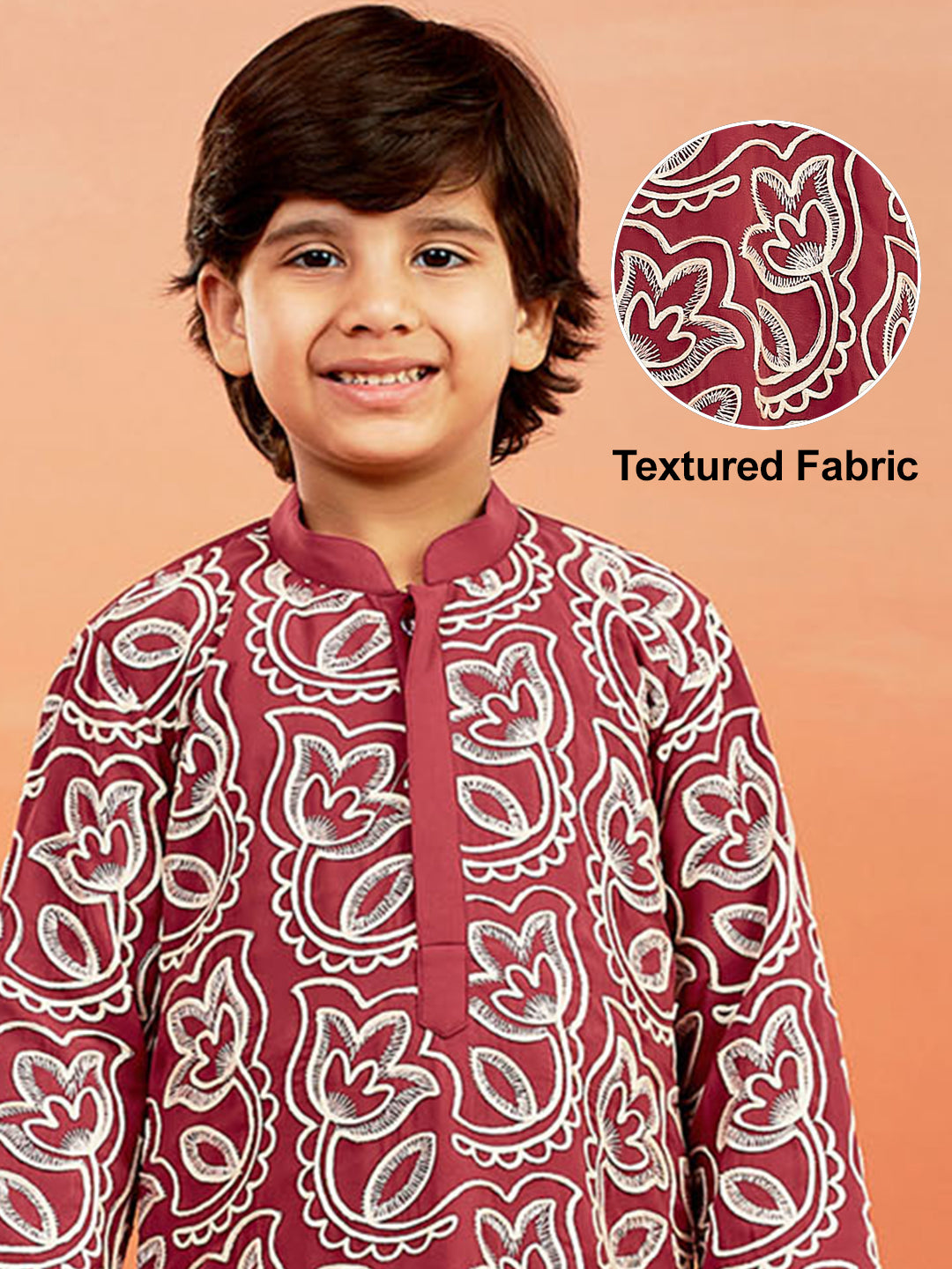 Boy's' Maroon Kurta And Pyjama Set