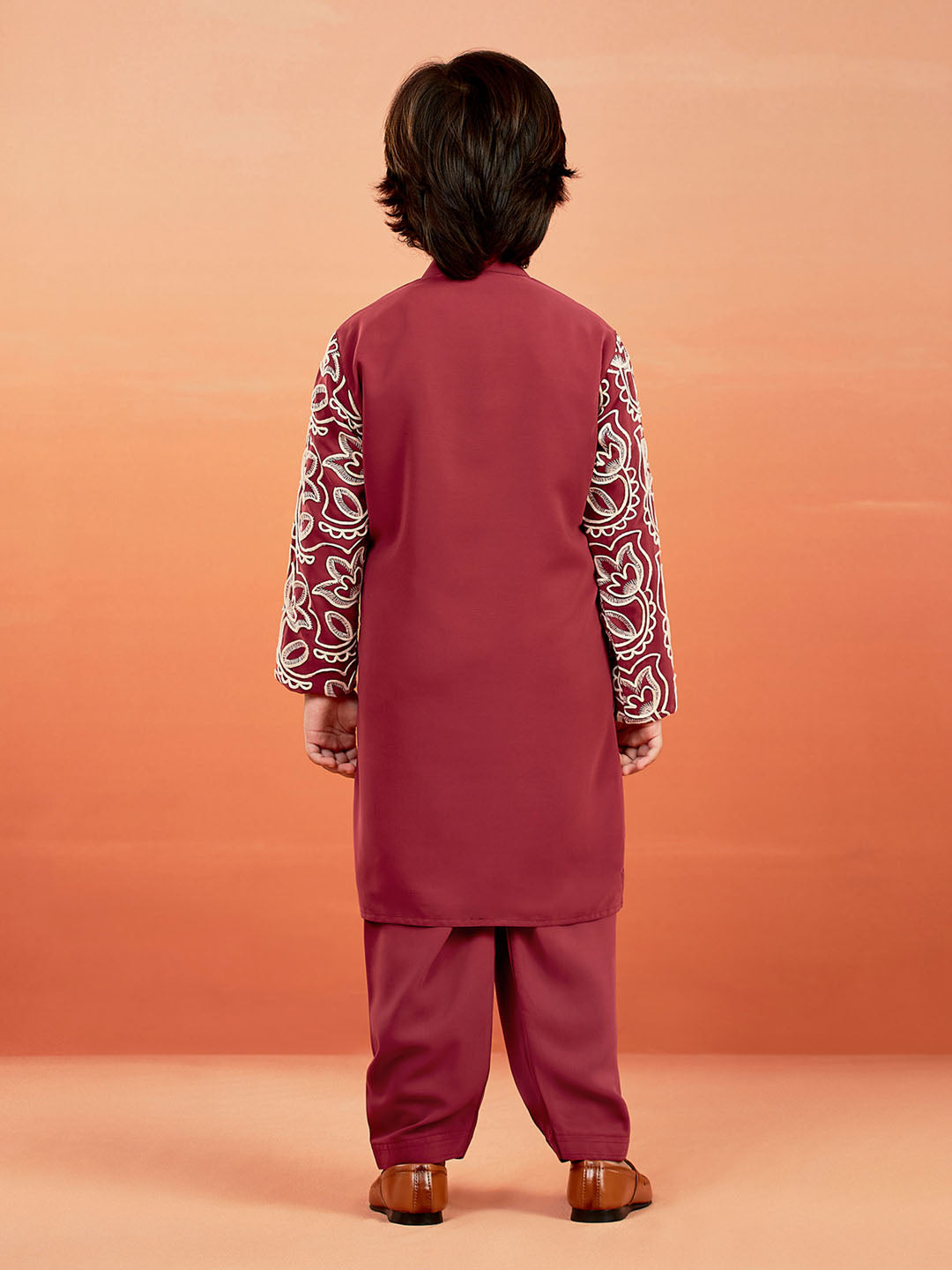 Boy's' Maroon Kurta And Pyjama Set