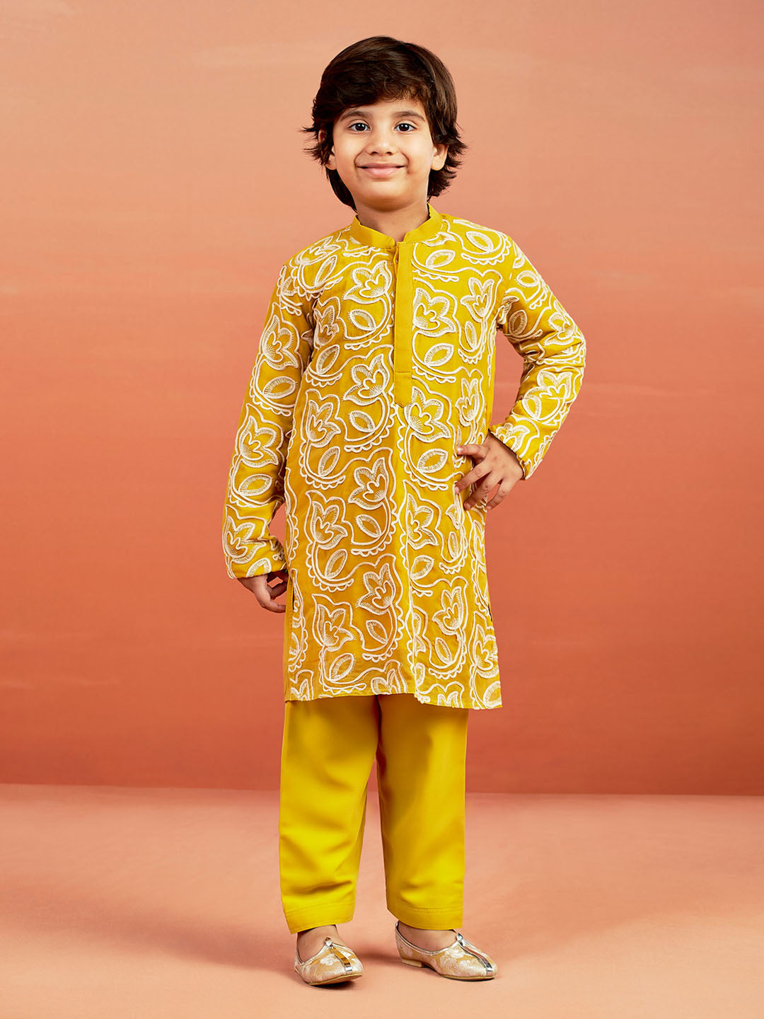 Boy's' Mustard Kurta And Pyjama Set