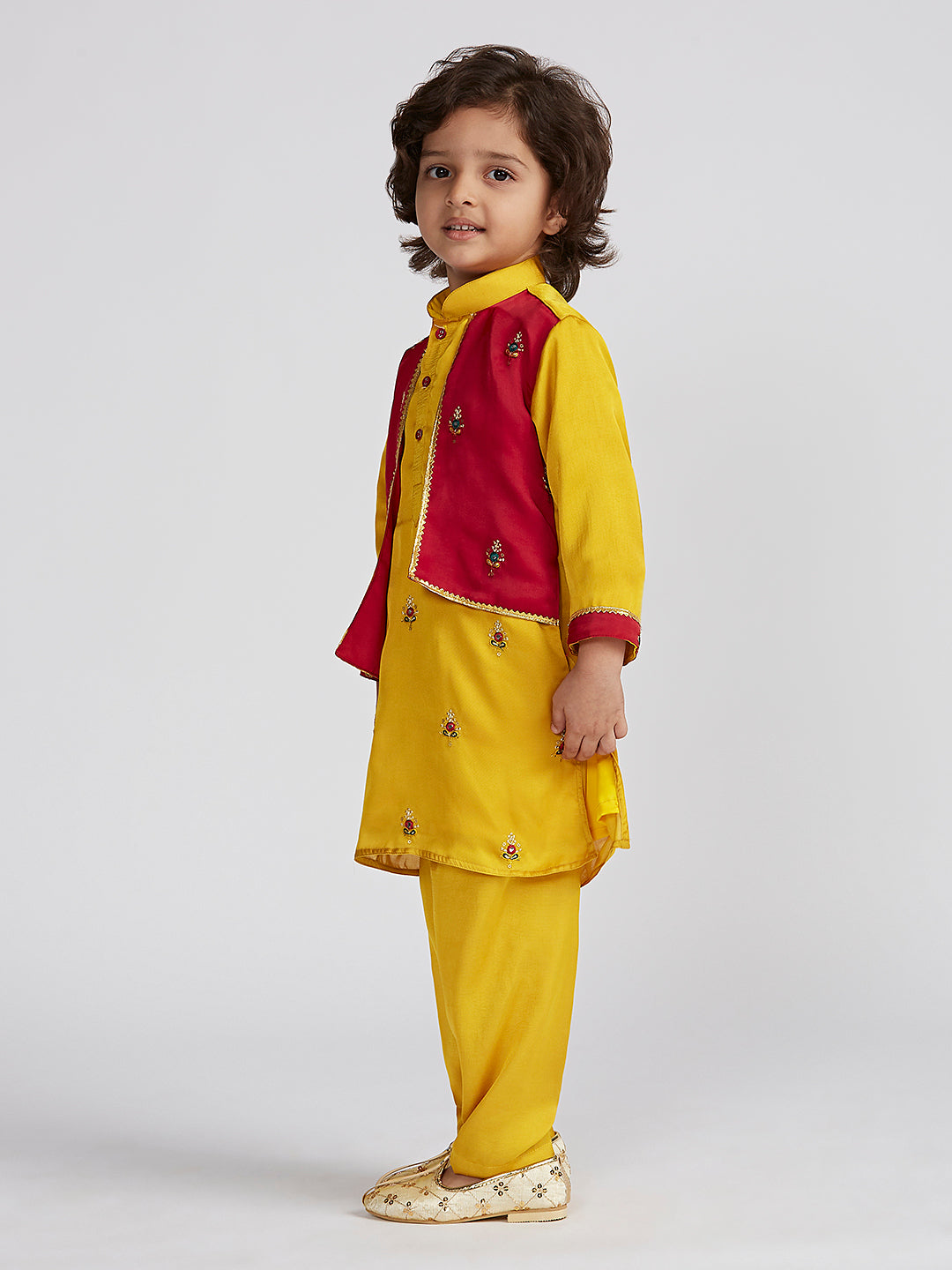 Boy's' Mustard Kurta And Pyjama Set