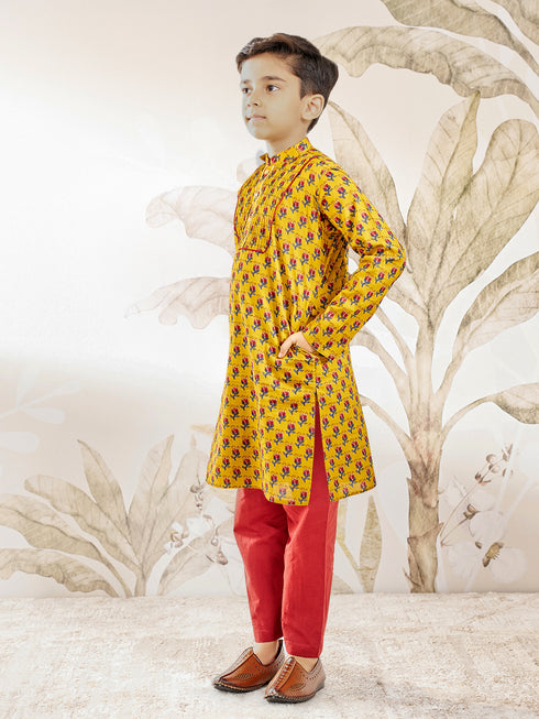 Boy's Mustard Cotton Kurta Pyjama Set