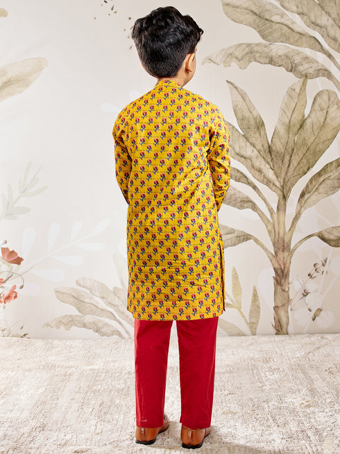 Boy's Mustard Cotton Kurta Pyjama Set