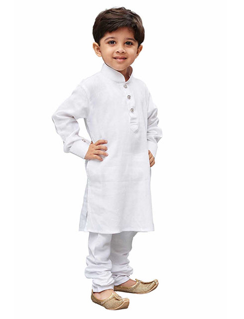 Boys' White Cotton Kurta and Pyjama Set