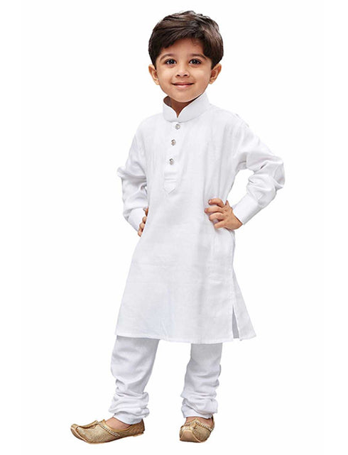 Boys' White Cotton Kurta and Pyjama Set