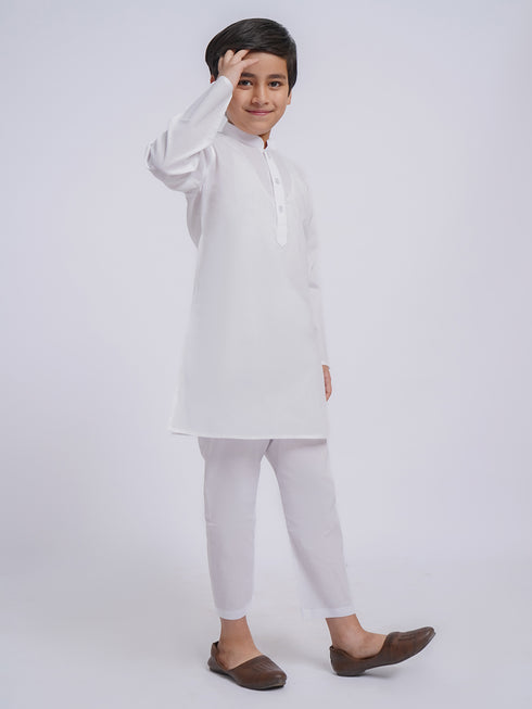 JBN Creation Boys' White Pure Cotton Kurta Pyjama Set