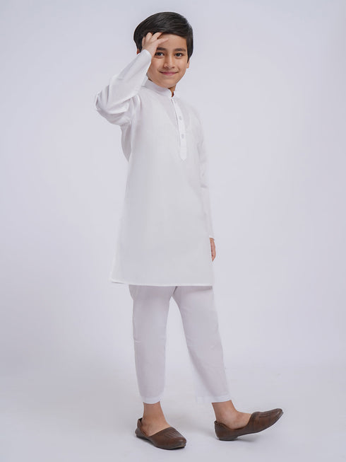 JBN Creation Boys' White Pure Cotton Kurta Pyjama Set