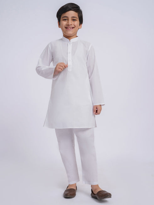 JBN Creation Boys' White Pure Cotton Kurta Pyjama Set