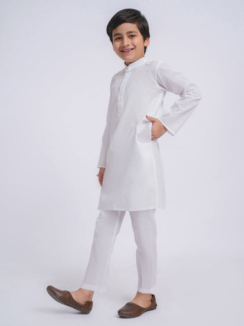 JBN Creation Boys' White Pure Cotton Kurta Pyjama Set