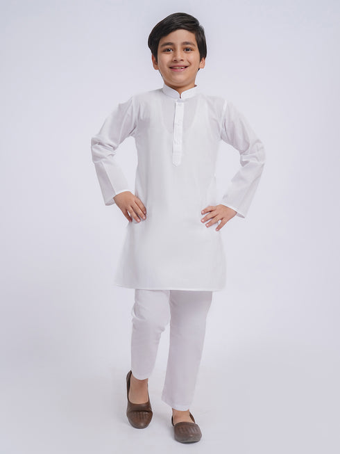 JBN Creation Boys' White Pure Cotton Kurta Pyjama Set