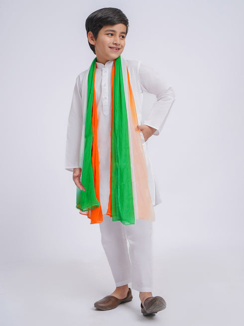 Jbn Creation Boy's' White Pure Cotton Kurta, Pyjama & Dupatta Set