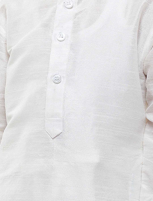 Boys' White Cotton Silk Kurta and Pyjama Set