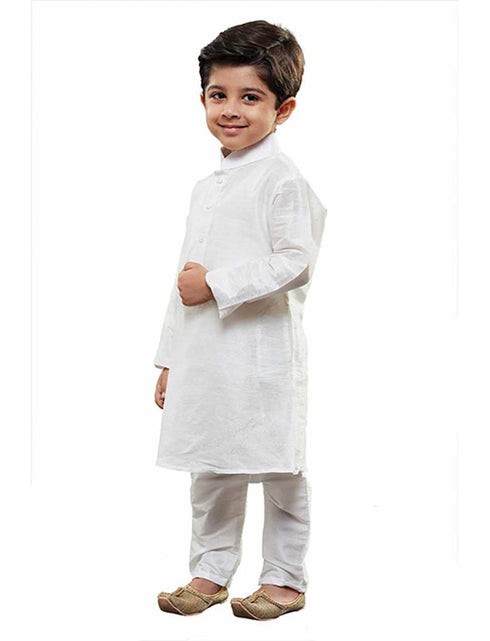 Boys' White Cotton Silk Kurta and Pyjama Set