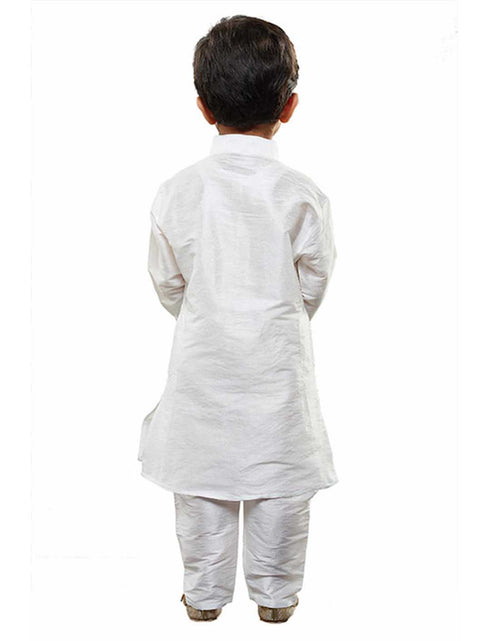 Boys' White Cotton Silk Kurta and Pyjama Set