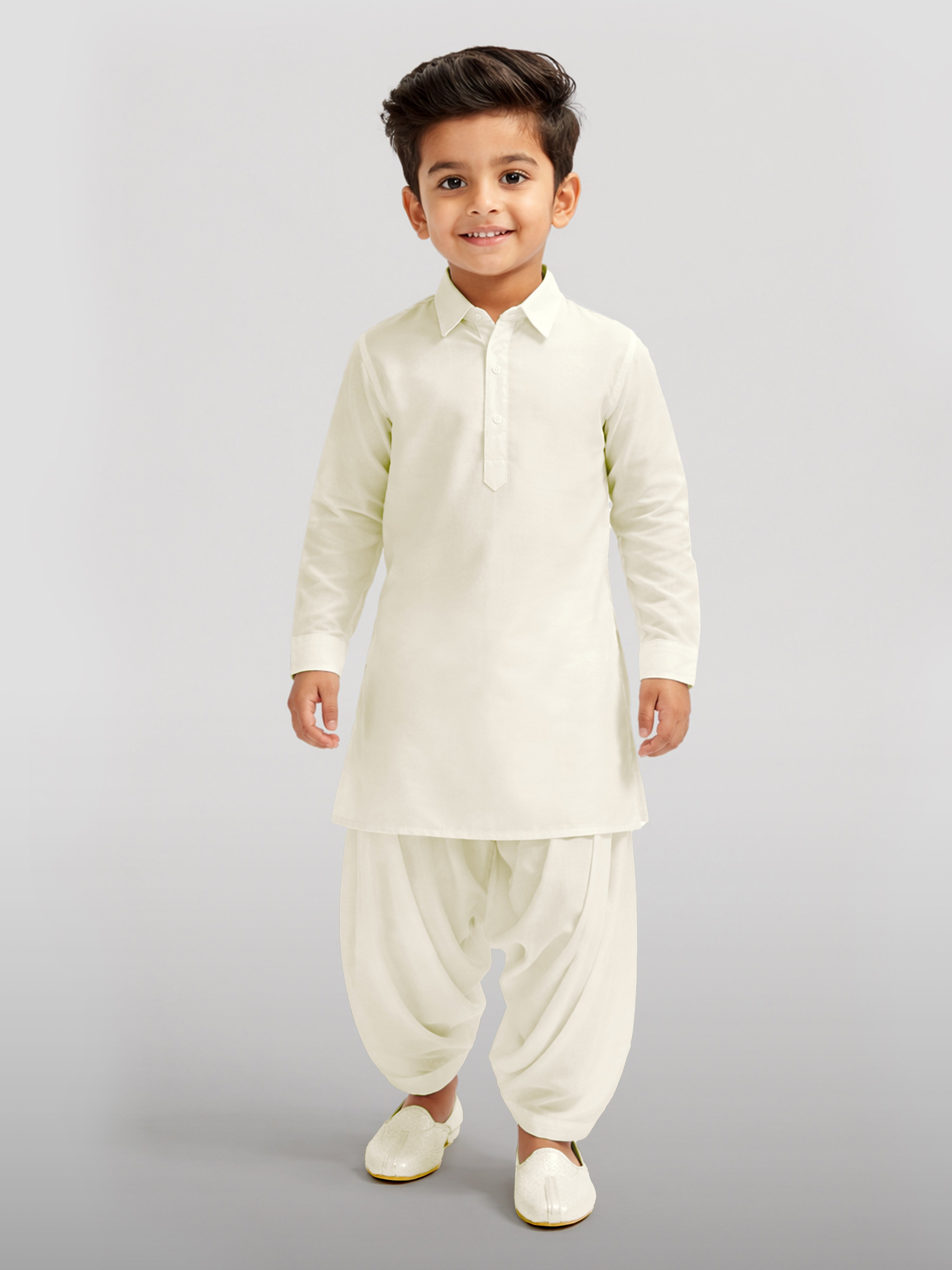 Boy's Cream Viscose Kurta Patiala Set