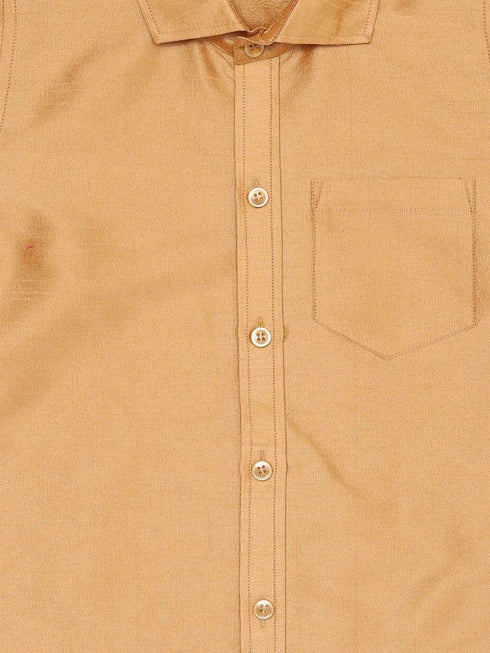 Boys' Rose Gold Silk Blend Long Sleeves Ethnic Shirt