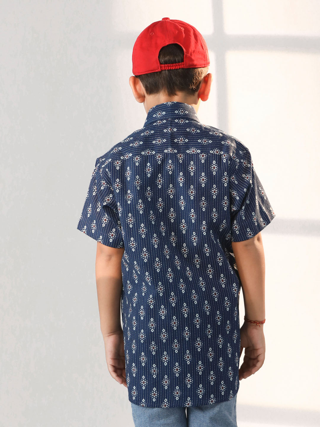Boy's' Navy Blue Ethnic Shirt