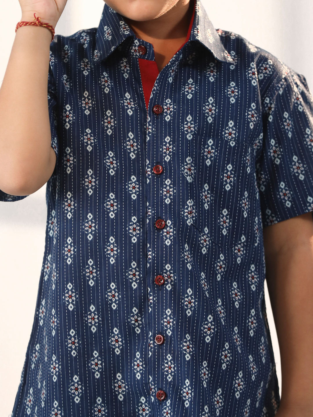 Boy's' Navy Blue Ethnic Shirt