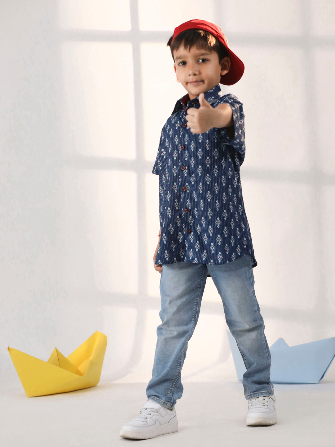 Boy's' Navy Blue Ethnic Shirt
