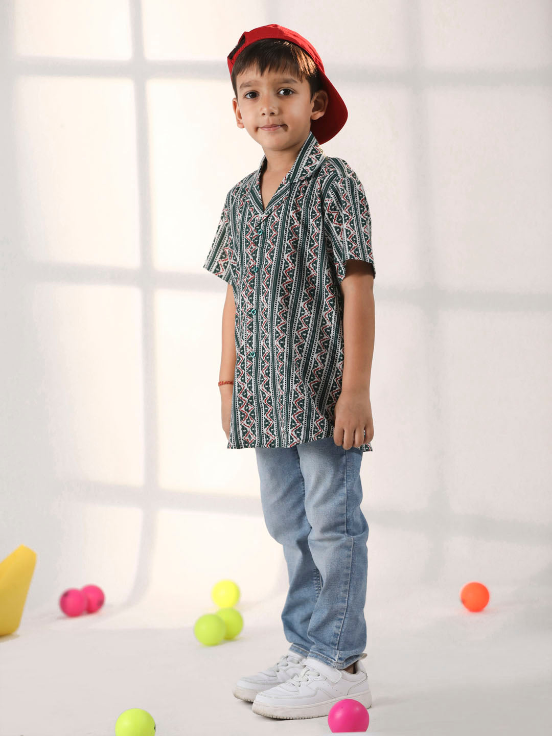 Boy's' Bottle Green Ethnic Shirt