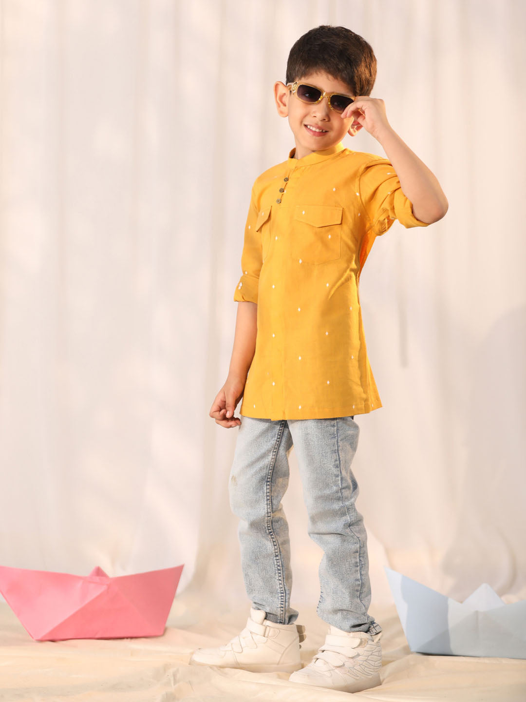 Boy's' Mustard Ethnic Shirt
