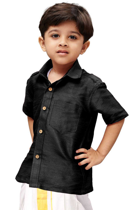 Boy's Black Opaque Ethnic Shirt