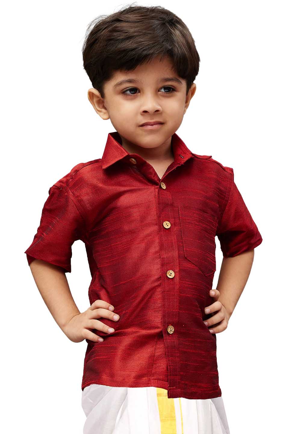 Boy's Maroon Gold Opaque Ethnic Shirt