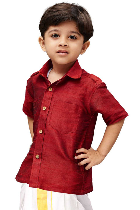 Boy's Maroon Gold Opaque Ethnic Shirt