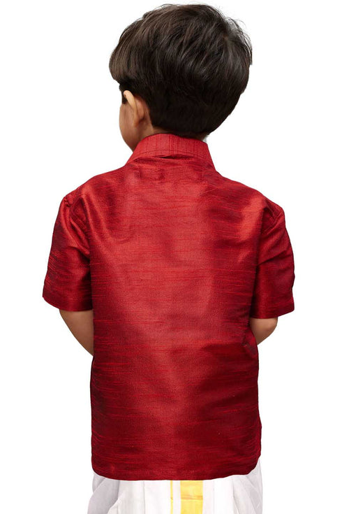 Boy's Maroon Gold Opaque Ethnic Shirt