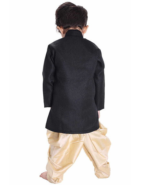 Boys' Black Cotton Blend Sherwani
