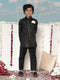 Jbn Creation Boy's Black And Gold Jute Blend Angrakha Style Sherwani And Pyjama Set