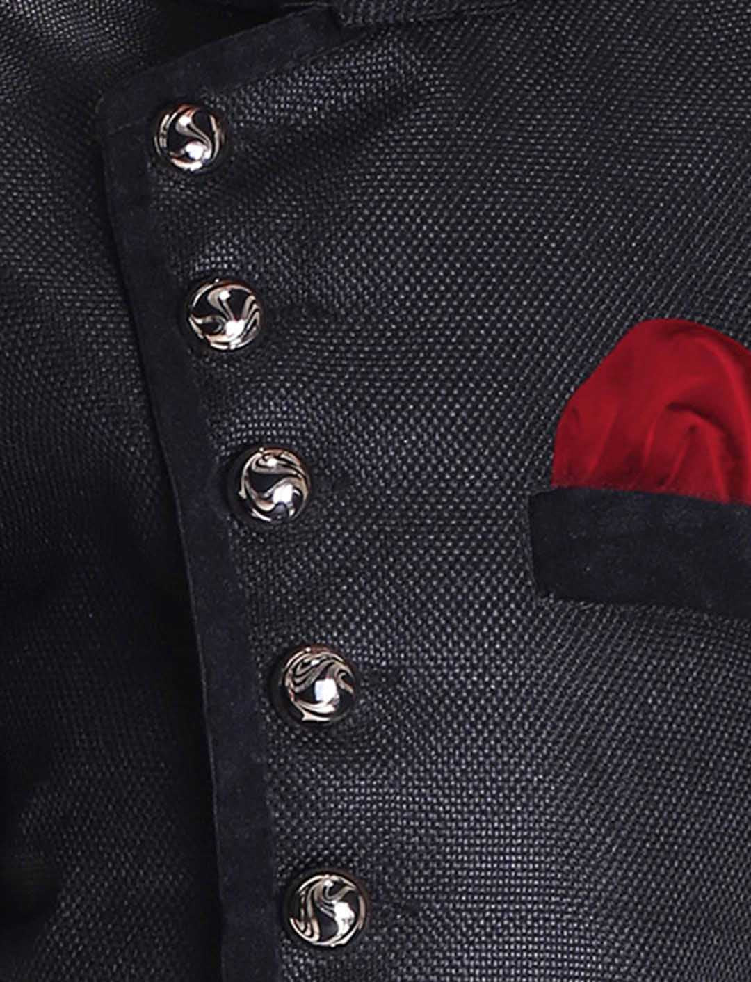 Boys' Black Cotton Blend Sherwani