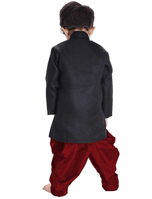 Boys' Black Cotton Blend Sherwani