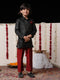 Boy's' Black Cotton Blend Sherwani And Pyjama Set