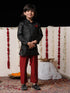 Boy's' Black Cotton Blend Sherwani And Pyjama Set