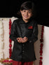 Boy's' Black Cotton Blend Sherwani And Pyjama Set