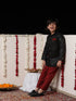 Boy's' Black Cotton Blend Sherwani And Pyjama Set