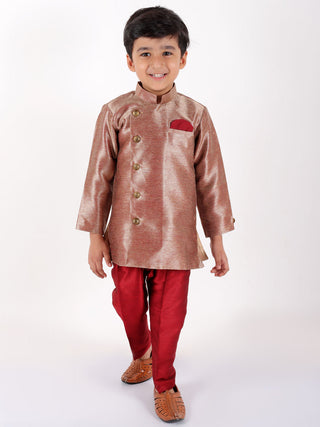 JBN CREATION Boys' Gold Cotton Blend Sherwani With Pyjama Set