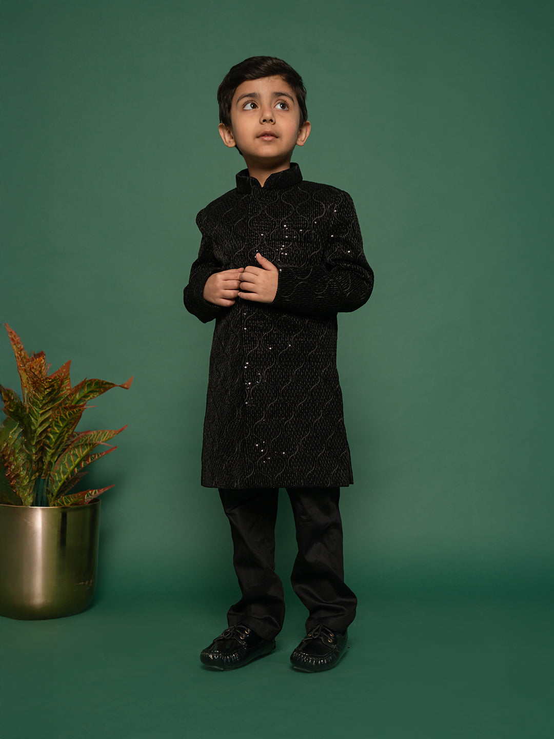 Boy's Black Sherwani Set