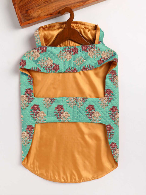 Dogs' Green Printed Hooded Jacket