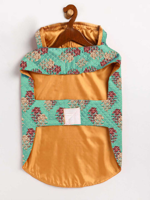 Dogs' Green Printed Hooded Jacket