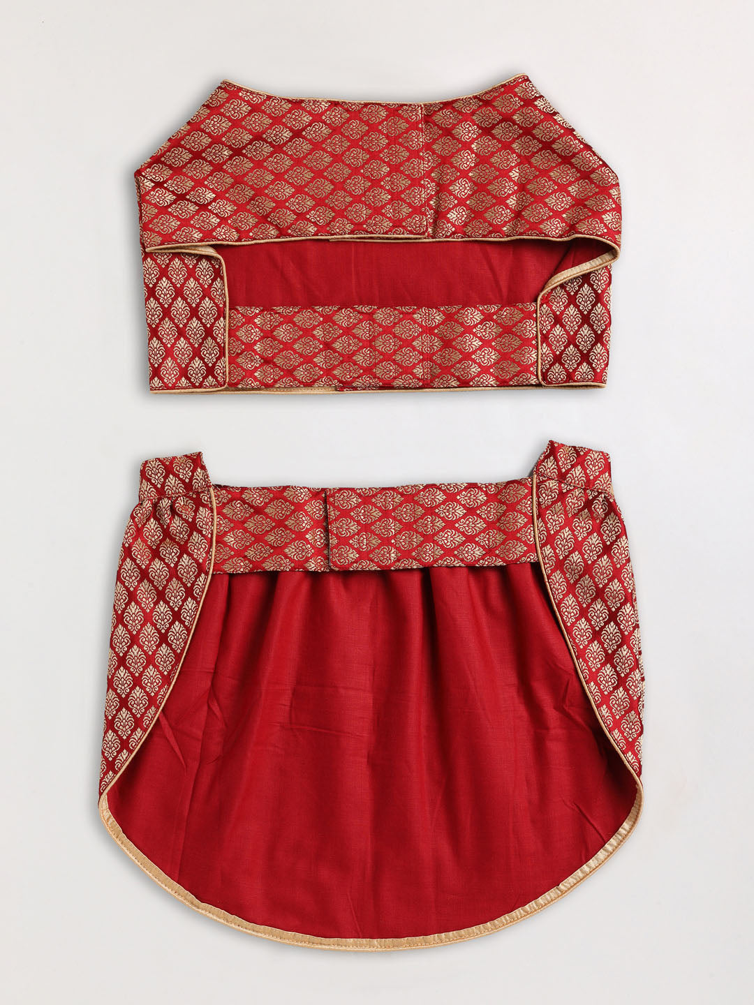 PAWS BY VASTRAMAY Dogs' Maroon Woven Silk Blend Lehenga Choli Set - Dogs Ethnic Wear by Vastramay - Dog, Dog Apparel, Dog Dress, Dog Ethnic Dress, female dog outfit, Large, Maroon, Medium, Silk Blend, Small