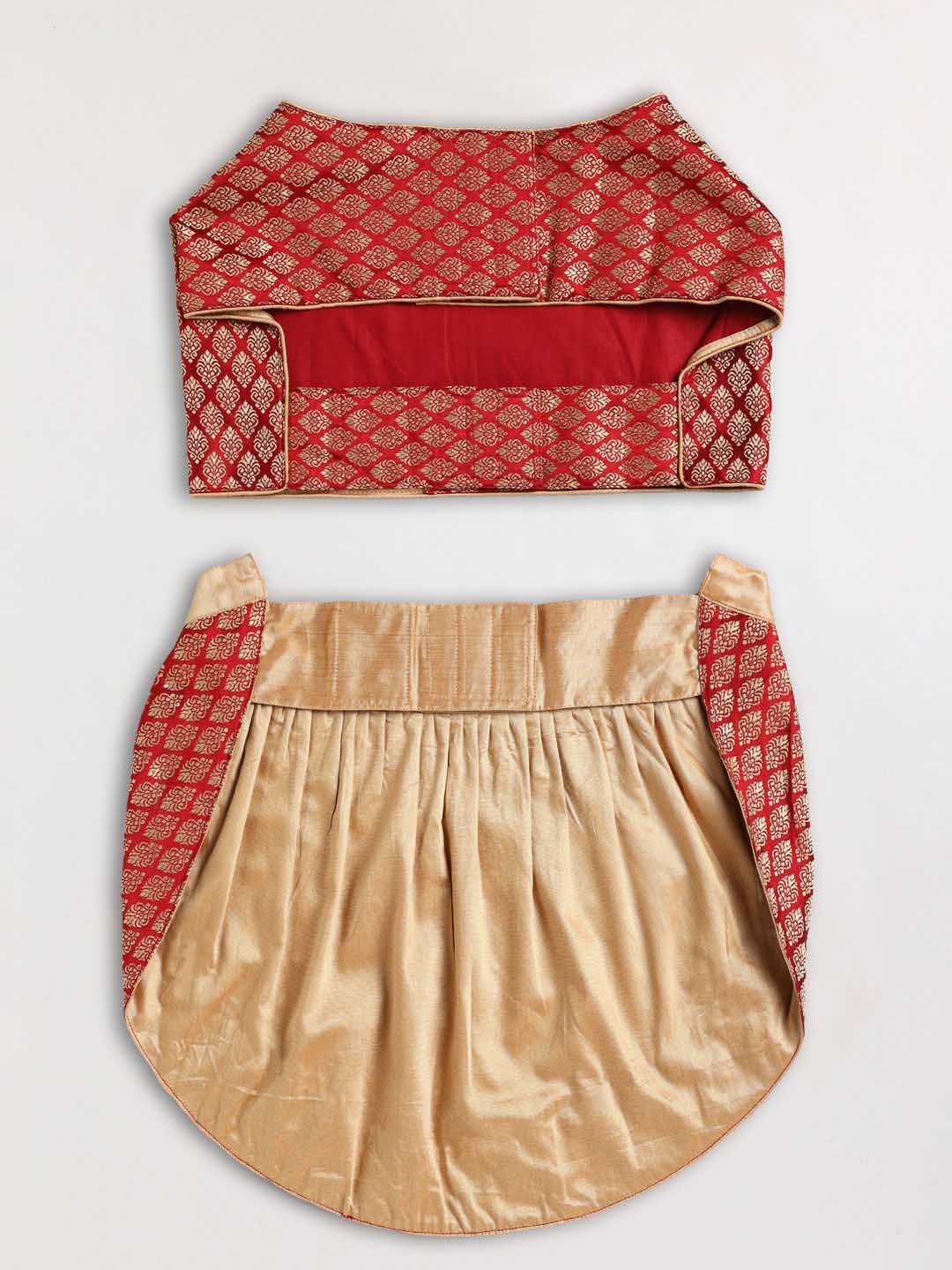 Dogs' Maroon Woven Silk Blend Lehenga Choli Set