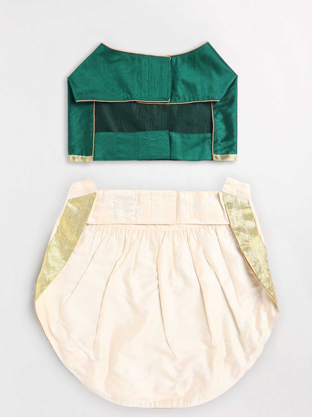 Dogs' Green Solid South Indian Style Lehenga Choli Set