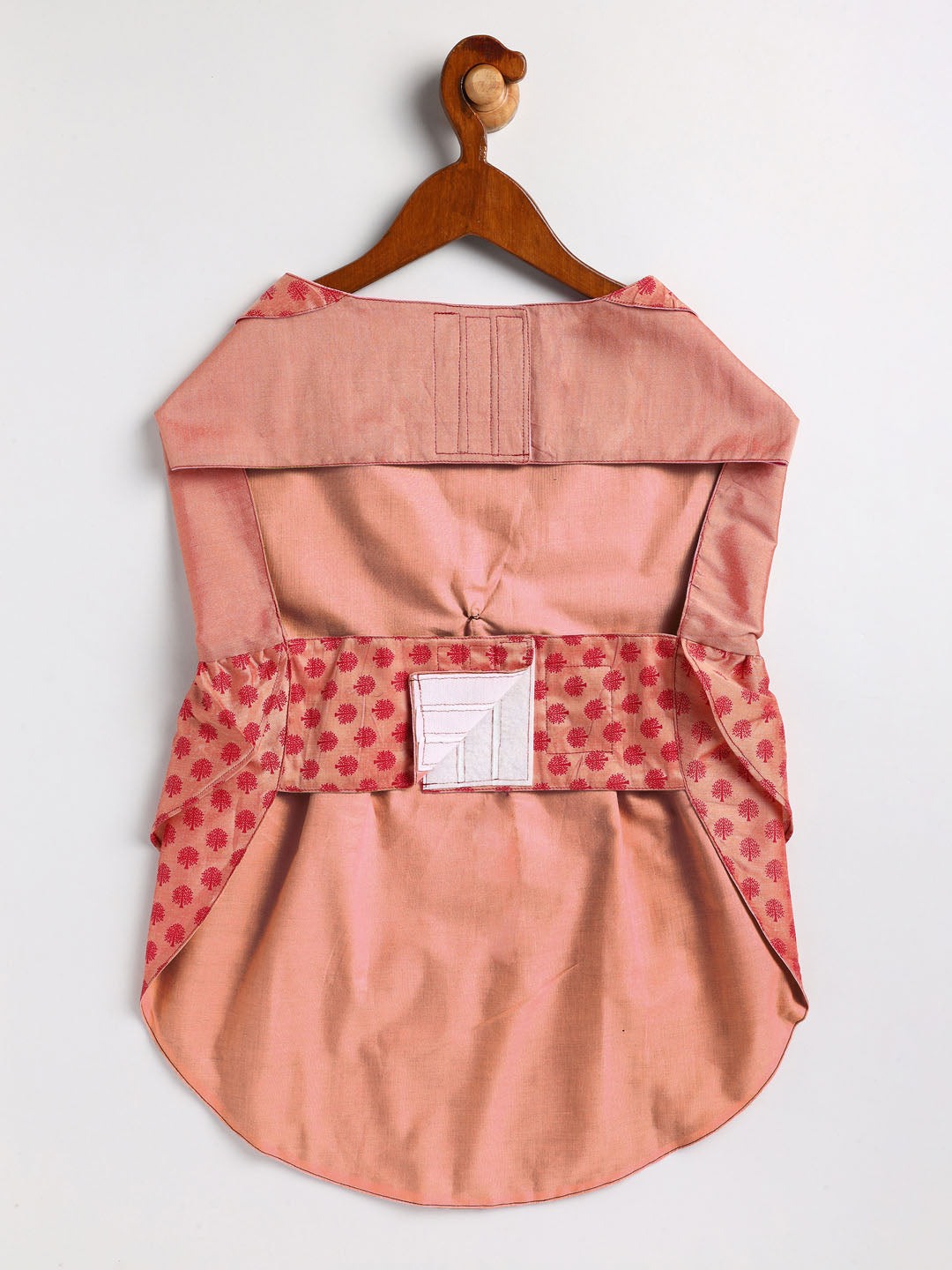 PAWS BY VASTRAMAY Dogs' Pink Printed Flared Frock With Attached Bow - Dogs Ethnic Wear by Vastramay - Dog, Dog Dress, Dog Ethnic Dress, female dog outfit, Medium, Pink, Printed, Pure Cotton, Small