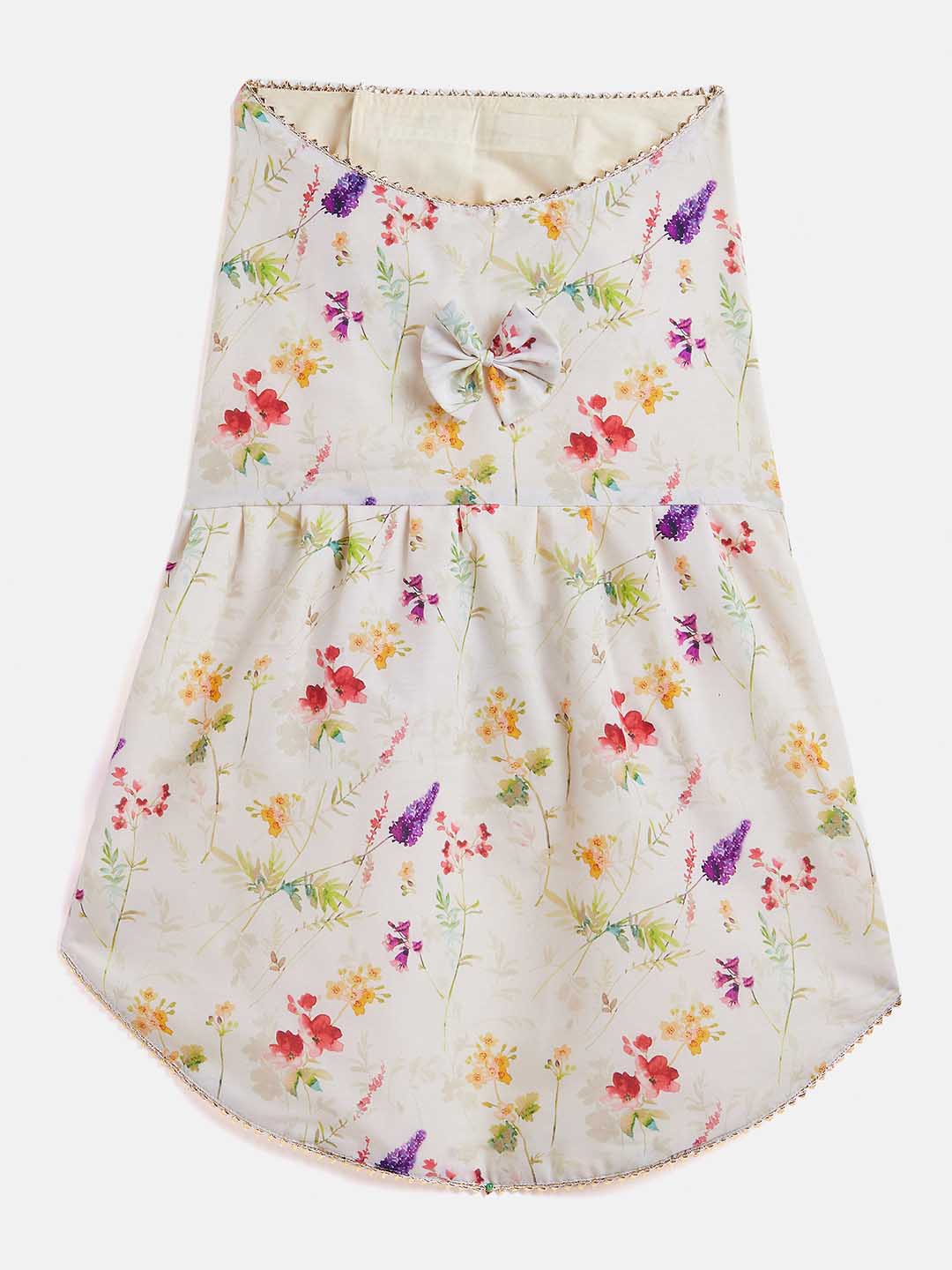 Dogs' Cream Floral Printed Cotton Blend Dress