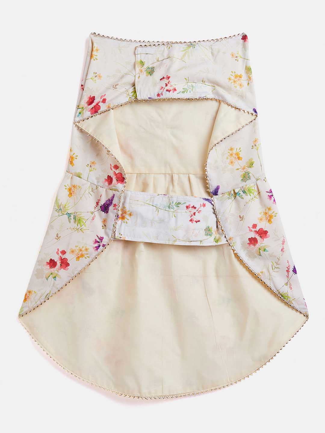 Dogs' Cream Floral Printed Cotton Blend Dress